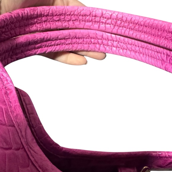 Brahmin Carla Fushsia Croc Embossed Leather Tote Purse Pink Shopper Shoulder Bag - Picture 8 of 16
